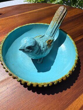 Blue Patina Bird Trinket / Jewellery Dish, Cast Iron Ring Bowl